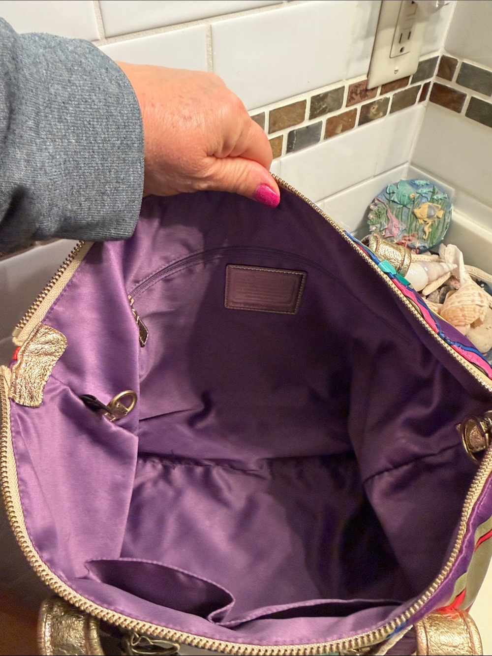 Coach Poppy Signature Glam Pop Art Tote Bag - Picture 7 of 11